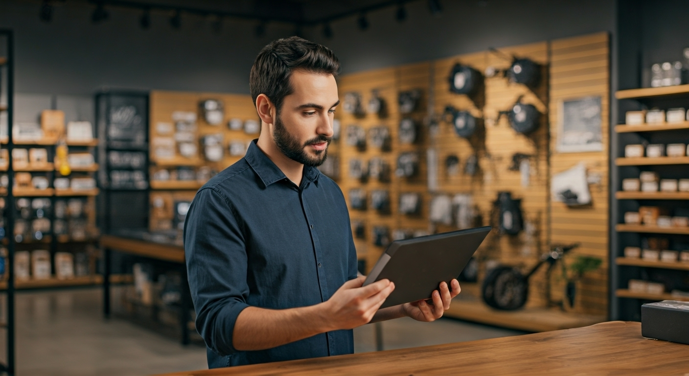 Store manager with rented equipment